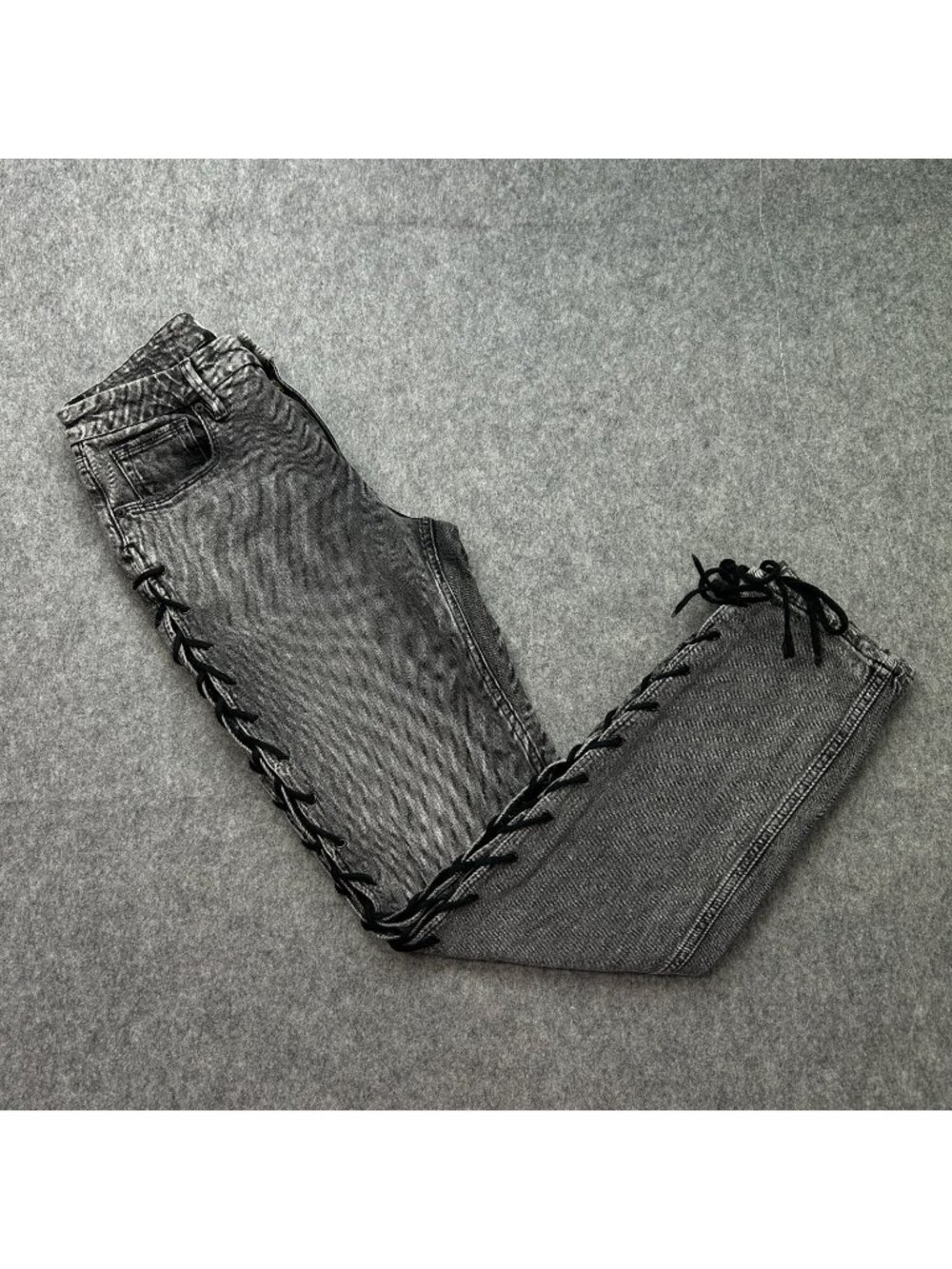 Good American Good Icon Lace Up Straight Leg Jeans Women's Size 4 / 27 Black